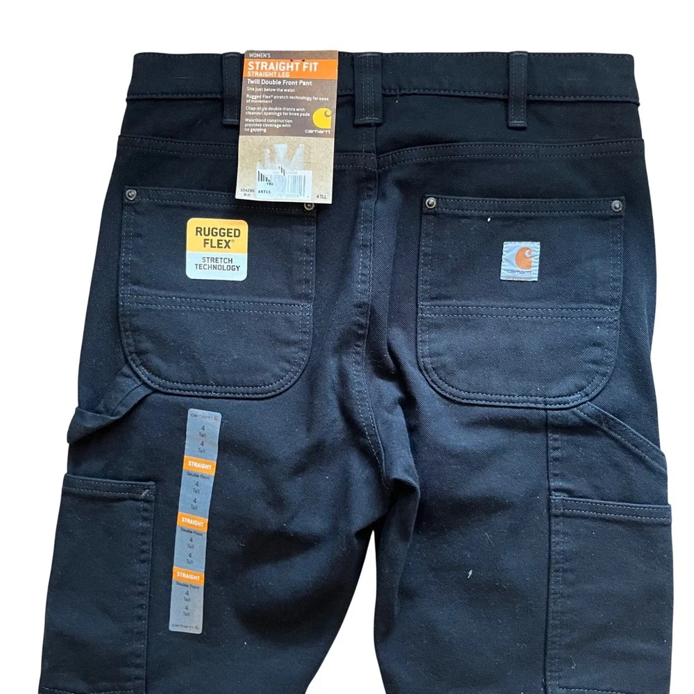 Carhartt Women 4 Tall Black Rugged Flex Twill Double Front Straight Pants 104036